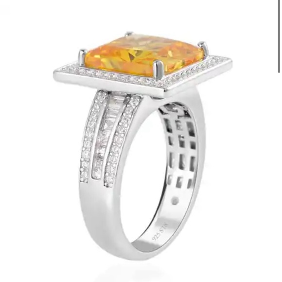 Lustro Stella Finest Yellow CZ Ring in Platinum over Sterling Silver.  NWT - Picture 4 of 10